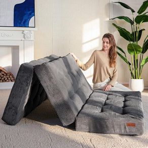 Folding Mattress Double, Comfy Corduroy Foldable Mattress with 15cm Thicken Foam, Tri-Fold Floor Futon Sofa Bed for Guest, 135x190cm