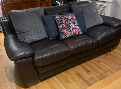 3 + 2 Brown Leather Sofa Set - Excellent Condition