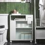 Bathroom Cabinet with 2 glass doors slim white compact  stylish on wheels Image 5
