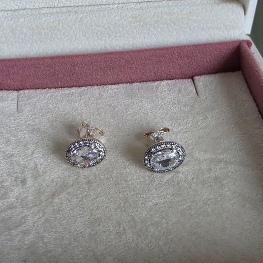 Pandora Silver and white crystal earrings very good condition