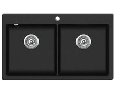 Overmount Kitchen Sink Double Basin Granite Black