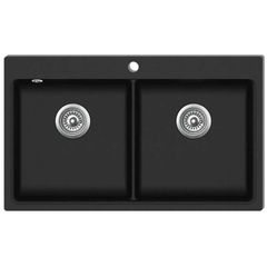 Overmount Kitchen Sink Double Basin Granite Black