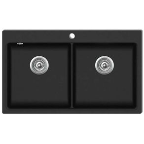 Overmount Kitchen Sink Double Basin Granite Black