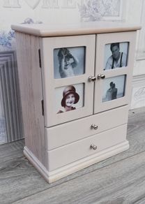 Wooden armoire Jewellery organiser with drawers and photo frame doors