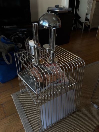 Vintage Chrome Wire Magazine Rack Side Table - 1970s Space Age