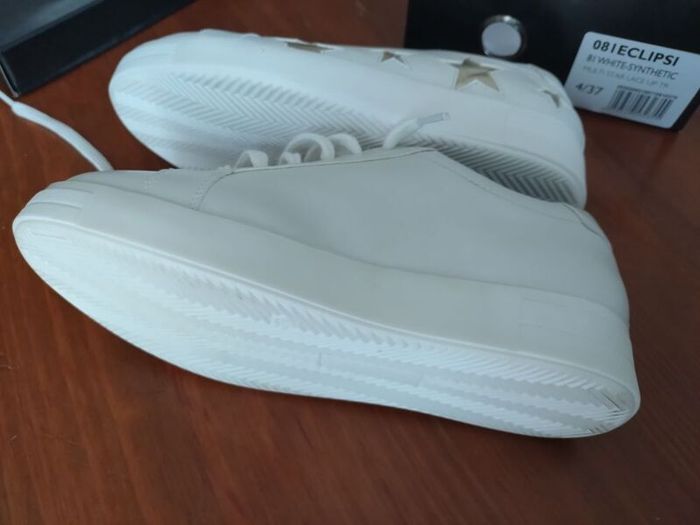 Dune London white multi star lace up trainers, size uk4/eu37