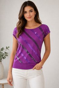 Ladies Purple Sequin Top: Size 8