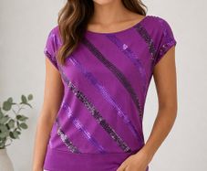 Ladies Purple Sequin Top: Size 8