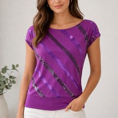 Ladies Purple Sequin Top: Size 8