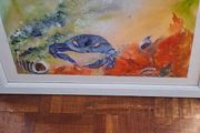original watercolour painting, Blue crab and coral