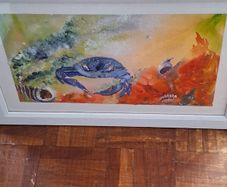 original watercolour painting, Blue crab and coral
