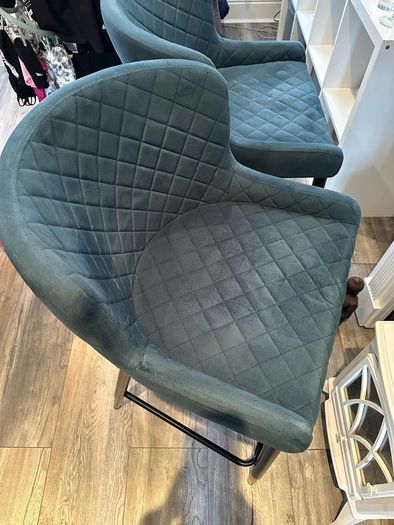 Pair of Teal Velvet Quilted Dining Chairs