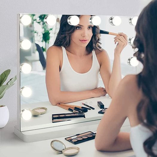 Hollywood Vanity Mirror with Lights, 50x42cm Large Lighted Makeup Mirror with 14 Dimmable LED Bulbs, Touchscreen Control, Cosmetic Tabletop Mirror for Bedroom, Dressing Room (FREE SHIPPING)