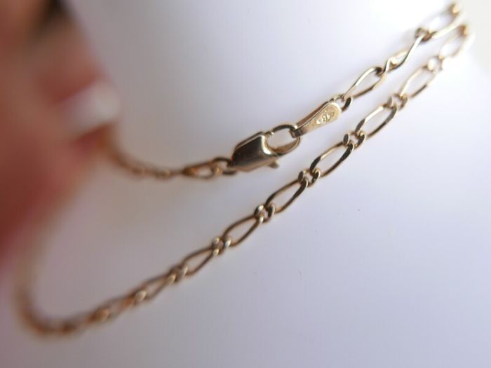Vintage Solid 9Ct Yellow Gold 375 Figaro Necklace Chain ,  length 16" - 3,7g