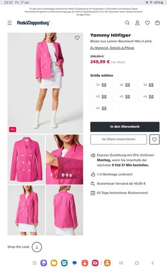 Tommy Hilfiger - Blazer - Pink - Linen Cotton - Fits UK 10 to 12 - BNWT RRP 300