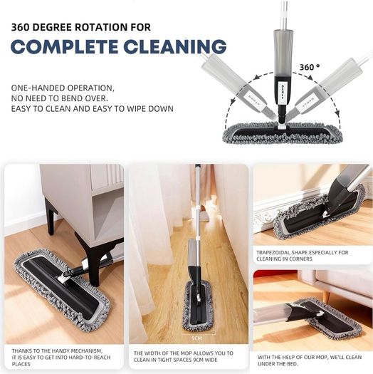 Spray Mops for Cleaning Floors-Microfibre Flat Mop with Sprayer FLoor Mop Wet Dry Floor Mop for House Cleaning with 2 Reusable Replacement Pads and 1 Refillable Bottle
