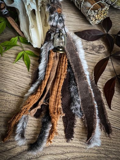 Fantasy Hairwrap Dreadwrap with a Pyrography Bead and Trinkets Cosplay