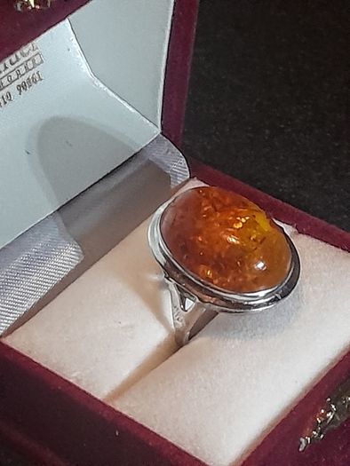 935 high silver large Amber ring