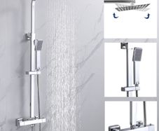 Shower Mixer Set Handheld Shower and with Adjustable 8" Overhead Rainfall Shower Head Twin Head & Body Chrome Plated Set