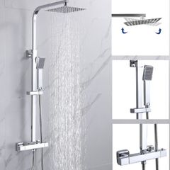 Shower Mixer Set Handheld Shower and with Adjustable 8" Overhead Rainfall Shower Head Twin Head & Body Chrome Plated Set