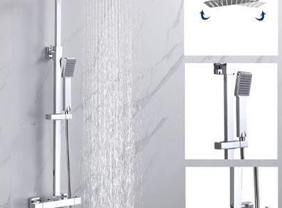 Shower Mixer Set Handheld Shower and with Adjustable 8" Overhead Rainfall Shower Head Twin Head & Body Chrome Plated Set