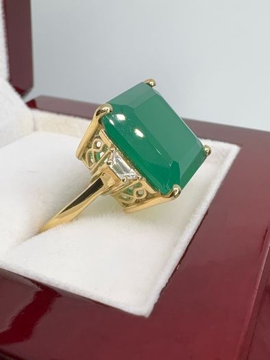Gold plated Verde Onyx & White Zircon Ring 14K Gold Plated