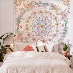 Mandala Floral Medallion Tapestry, Sketched Flower Plant Boho Wall Hanging, Bohemian Hippie Tapestries for Bedroom Living Room Dorm Home Decor 59.1x 80 Inches
