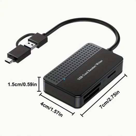 High-Speed 4-in-1 SD Card Reader with Dual USB 3.0 & USB-C CF Compact Flash