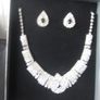 Silver Crystal Bride's Neck Piece and Earrings Image 4