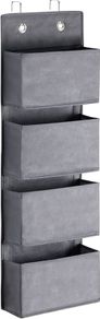 FREE SHIPPING Over Door Storage with 4 Pockets Strong and Durable, Hanging Wardrobe Storage Organiser Practical and Spacious, Hanging Storage With 2 Metal Hooks for Bathroom Office Bedroom Grey