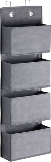 FREE SHIPPING Over Door Storage with 4 Pockets Strong and Durable, Hanging Wardrobe Storage Organiser Practical and Spacious, Hanging Storage With 2 Metal Hooks for Bathroom Office Bedroom Grey