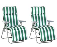 2 Pieces Garden Patio Furniture Set of 2, Outdoor Foldable Sun Recliners Loungers with Multi Position Relaxers Chairs and Cushions (Green White)