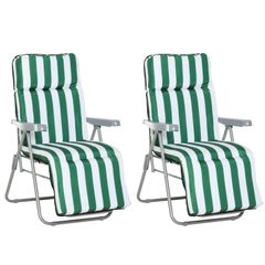 2 Pieces Garden Patio Furniture Set of 2, Outdoor Foldable Sun Recliners Loungers with Multi Position Relaxers Chairs and Cushions (Green White)