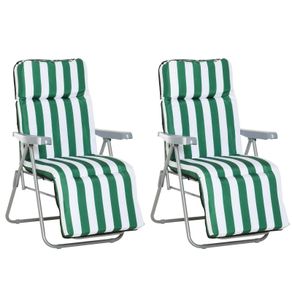 2 Pieces Garden Patio Furniture Set of 2, Outdoor Foldable Sun Recliners Loungers with Multi Position Relaxers Chairs and Cushions (Green White)