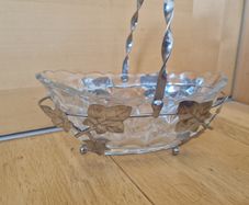 Vintage Glass Basket Dish with Ivy Holder