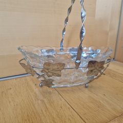 Vintage Glass Basket Dish with Ivy Holder
