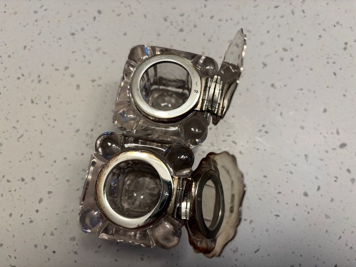 Pair 1912 Sheffield silver top inkwell