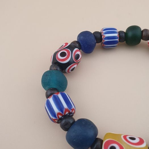 Vintage Venetian Style Chevron & Mix Glass Beads Bracelet