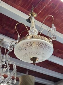 Mid Century Crystal and Brass Chandelier