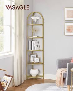 5-Tier Plant Stand, Freestanding Glass Shelf Tower, High Storage Shelves for Living Room, Bathroom, Bedroom, Modern Style, Golden Color
