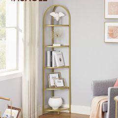 5-Tier Plant Stand, Freestanding Glass Shelf Tower, High Storage Shelves for Living Room, Bathroom, Bedroom, Modern Style, Golden Color