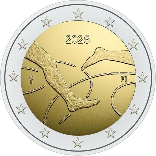 Finland 2 Euro Commemorative Coin 2025 - 100 Years of Finland - Sweden Athletics International BU. Coincard.