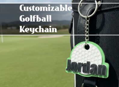Personalised Golf Ball Keyring  Custom Name or Number