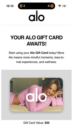 Alo gift card voucher