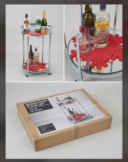 QUICK SALE: 2-for-1 Modern Round Serving / Bar Cart Deal (1 Assembled + 1 Brand New in Box) | Collection D13