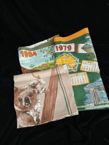 vintage tea towels, Calender, birthday, memorabilia, Australia, tourism,