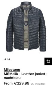 Milestone black padded lambs leather jacket Sz XL - Rrp 329 (New)
