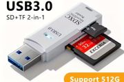 2-in-1 Mini USB 3.0 Card Reader - SD/Micro SD/TF Memory Card Adapter for PC &amp; Laptop, Flash Drive Compatible