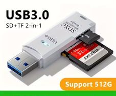 2-in-1 Mini USB 3.0 Card Reader - SD/Micro SD/TF Memory Card Adapter for PC & Laptop, Flash Drive Compatible
