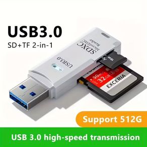 2-in-1 Mini USB 3.0 Card Reader - SD/Micro SD/TF Memory Card Adapter for PC & Laptop, Flash Drive Compatible